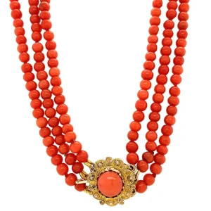 Outlet Bloedkoraal collier met gouden sluiting 14 krt Kettingen Met Edelsteen
