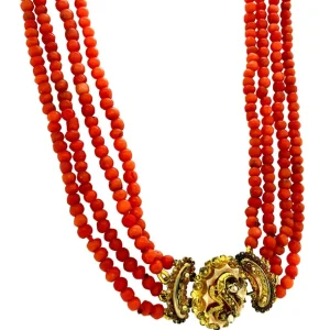 New Bloedkoraal collier met gouden sluiting 14 krt Kettingen Met Edelsteen