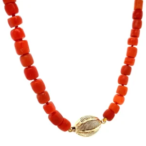 Fashion Bloedkoraal collier met gouden sluiting 14 krt Kettingen Met Edelsteen