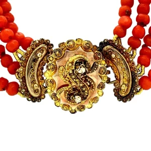 New Bloedkoraal collier met gouden sluiting 14 krt Kettingen Met Edelsteen