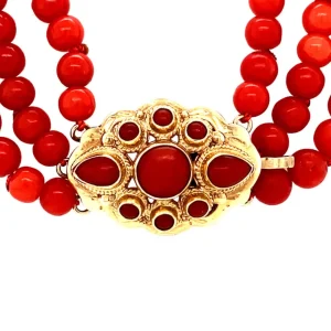 Fashion Bloedkoraal collier met gouden sluiting 14 krt Kettingen Met Edelsteen