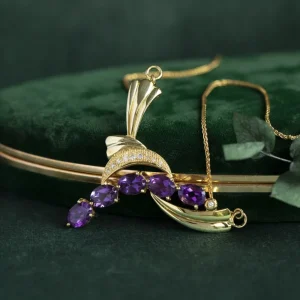 Hot Collier met diamant en amethist hanger 12 krt Kettingen Met Edelsteen