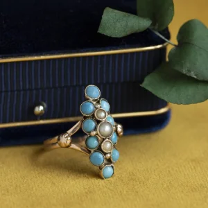 Clearance Fantasie ring met turkoois en parel 12 krt Ringen Met Edelsteen