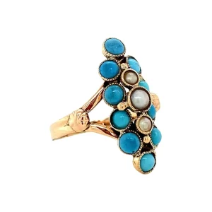Clearance Fantasie ring met turkoois en parel 12 krt Ringen Met Edelsteen