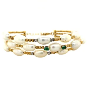 Best Gouden armband met parel, smaragd en diamant 18 krt Armbanden Met Edelsteen