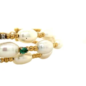 Best Gouden armband met parel, smaragd en diamant 18 krt Armbanden Met Edelsteen