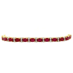 Online Gouden armband met robijn en diamant 18 cm 14 krt Armbanden Met Edelsteen