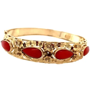 Sale Gouden bangle met bloedkoraal 14 krt Armbanden Met Edelsteen