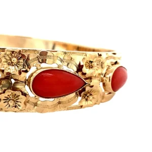 Sale Gouden bangle met bloedkoraal 14 krt Armbanden Met Edelsteen