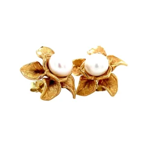 Hot Gouden bloem oorstekers met parel 14 krt Oorstekers | Oorbellen Met Edelsteen