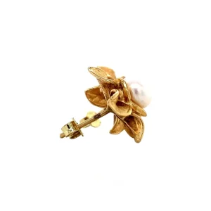 Hot Gouden bloem oorstekers met parel 14 krt Oorstekers | Oorbellen Met Edelsteen