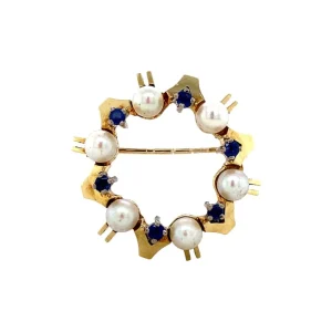 Clearance Gouden broche met saffier en parel 14 krt Broches