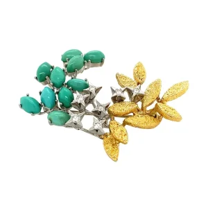 Discount Gouden broche met turkoois en diamant 18 krt Broches