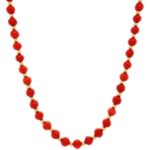 Discount Gouden collier met bloedkoraal 14 krt Kettingen Met Edelsteen
