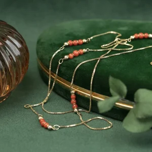Hot Gouden collier met bloedkoraal 14 krt Kettingen Met Edelsteen | Gouden Kettingen