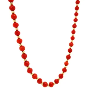 Discount Gouden collier met bloedkoraal 14 krt Kettingen Met Edelsteen