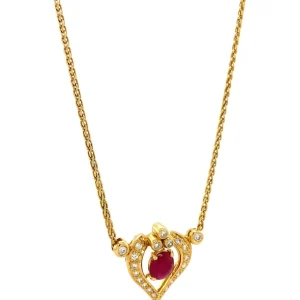 Hot Gouden collier met robijn en diamant hanger 18 krt Kettingen Met Edelsteen