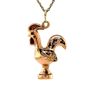 New Gouden haan hanger met emaille 18 krt Gouden Hangers
