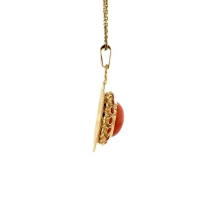 Hot Gouden hanger met bloedkoraal 14 krt Gouden Hanger Met Edelsteen
