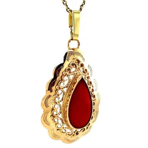 Outlet Gouden hanger met bloedkoraal 14 krt Gouden Hanger Met Edelsteen