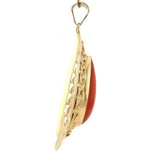 Hot Gouden hanger met bloedkoraal 14 krt Gouden Hanger Met Edelsteen