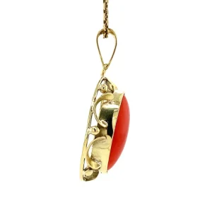 Outlet Gouden hanger met bloedkoraal 14 krt Gouden Hanger Met Edelsteen