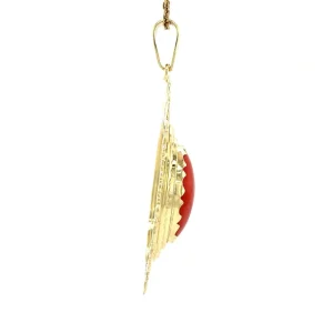 Outlet Gouden hanger met bloedkoraal 14 krt Gouden Hanger Met Edelsteen