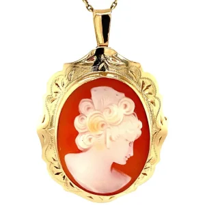 Sale Gouden hanger met camee 14 krt Broches | Gouden Hanger Met Edelsteen