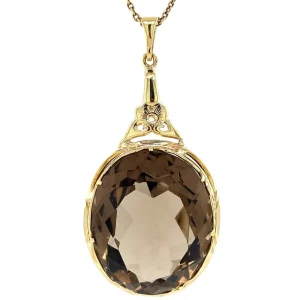Sale Gouden hanger met rooktopaas 14 krt Gouden Hanger Met Edelsteen
