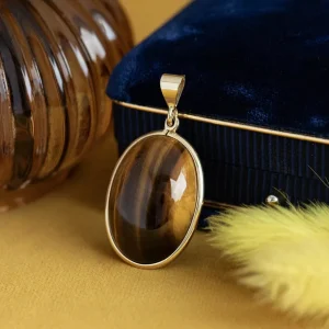 Fashion Gouden hanger tijgeroog 14 krt Gouden Hanger Met Edelsteen