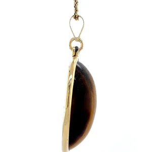 Fashion Gouden hanger tijgeroog 14 krt Gouden Hanger Met Edelsteen