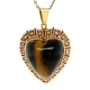 Clearance Gouden hart hanger met tijgeroog en parels 14 krt Gouden Hanger Met Edelsteen