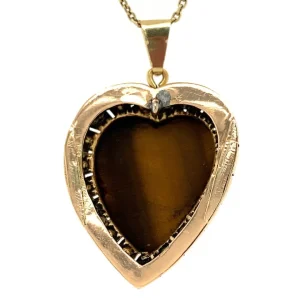 Clearance Gouden hart hanger met tijgeroog en parels 14 krt Gouden Hanger Met Edelsteen