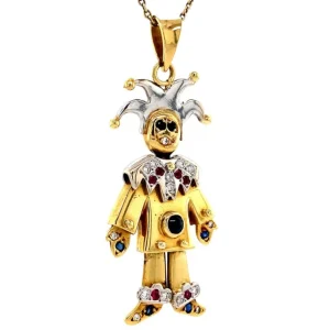 Clearance Gouden joker hanger met robijn, saffier en diamant 18 krt Gouden Hanger Met Edelsteen