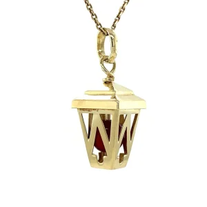 Fashion Gouden lantaarn hanger met bloedkoraal 14 krt Gouden Hanger Met Edelsteen