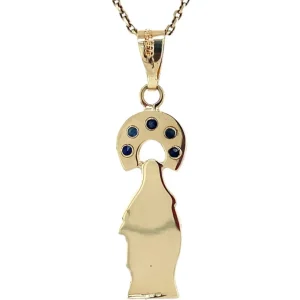 Sale Gouden Maria hanger met saffier 14 krt Gouden Hanger Met Edelsteen