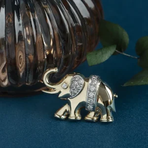 New Gouden olifant broche met diamant 14 krt Broches