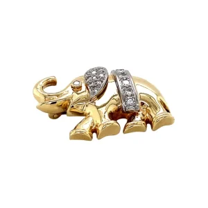 New Gouden olifant broche met diamant 14 krt Broches
