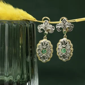 Discount Gouden oorclips met roosdiamant en smaragd 18 krt/835 Oorbellen Met Edelsteen
