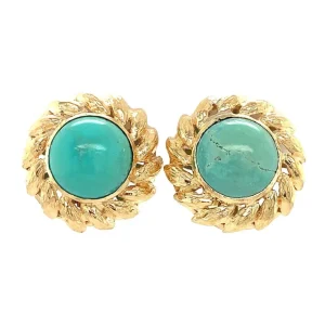 Discount Gouden oorclips met turkoois 14 krt Oorbellen Met Edelsteen | Oorstekers