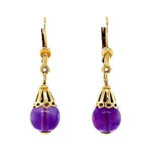 Hot Gouden oorhangers met amethist 14 krt Oorbellen Met Edelsteen