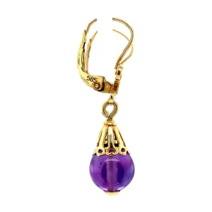 Hot Gouden oorhangers met amethist 14 krt Oorbellen Met Edelsteen