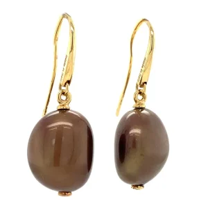 Discount Gouden oorhangers met bruin glas 14 krt Oorbellen Met Edelsteen