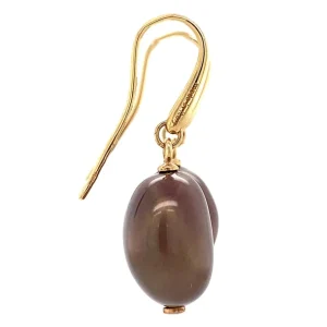 Discount Gouden oorhangers met bruin glas 14 krt Oorbellen Met Edelsteen