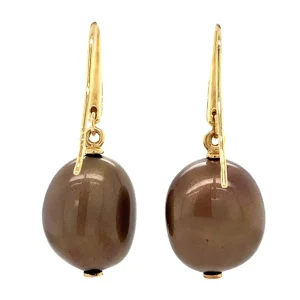 Discount Gouden oorhangers met bruin glas 14 krt Oorbellen Met Edelsteen