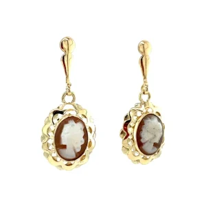 Discount Gouden oorhangers met camee 14 krt Oorbellen Met Edelsteen