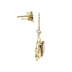 Discount Gouden oorhangers met camee 14 krt Oorbellen Met Edelsteen
