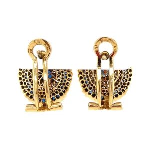 Hot Gouden oorhangers met saffier en diamant 18 krt Oorstekers | Oorbellen Met Edelsteen