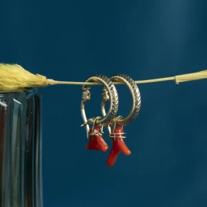 Clearance Gouden oorringen met bloedkoraal 14 krt Oorbellen Met Edelsteen | Oorringen
