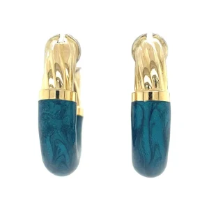 Sale Gouden oorringen met emaille 18 krt Oorbellen Met Edelsteen | Oorringen